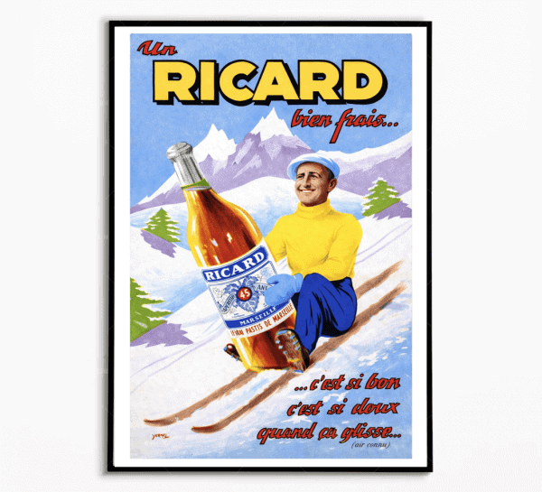 Affiche vintage Ricard, boisson rafraîchissante et emblématique.