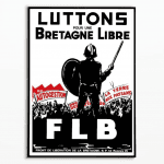 Affiche vintage de protestation pour la Bretagne libre, avec un soldat en silhouette et slogans enga.
