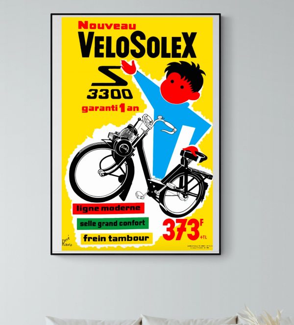 Affiche VéloSolex vintage, promotionnelle, 40x60 cm, style rétro pour collection ou décoration.