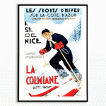 Affiche vintage sur les sports d'hiver à la Côte d'Azur, mettant en avant La Colmance et la route de.