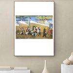 Affiche vintage Dalida, illustration colorée d'une scène maritime avec personnages et bateau.