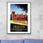 Affiche vintage de Præstø Gångerner, ville ville danoise, décoration murale rétro.