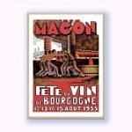 Affiche vintage pour la fête du vin à Mâcon en 1933, célébrant la viticulture bourguignonne.