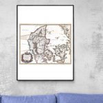 Carte vintage de la Scandinavie ancienne, affichée dans un cadre mural.