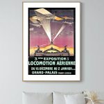 Affiche vintage de l'exposition aérienne à Rambouillet, avec avions et éclairages spectaculaires.
