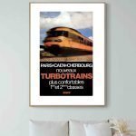 Affiche vintage de train Turbotrans, promotion des nouveaux trains confortables SNCF.