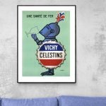 Affiche vintage Vichy Celestins Eau Santé Fer, 40x50 cm, décoration rétro.