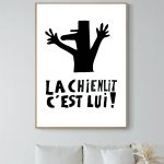 Affiche vintage avec illustration humoristique "La Chienlit c'est lui !".