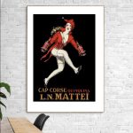 Affiche vintage de Cap Corse avec bouteille de vin.
