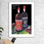 Affiche vintage de vin Cap Corse Mattei, 40x50 cm, mettant en valeur deux bouteilles emblématiques.