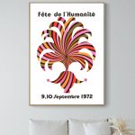 Affiche vintage pour la Fête de l'Humanité, célébrée les 9 et 10 septembre 1972, avec design coloré.