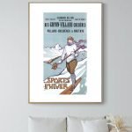 Affiche vintage représentant une scène de sports d'hiver à Engelberg, Suisse, avec montagnes et skie.