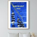 Panneau d'affiche vintage sur l'emprunt d'électricité en 1966, illustrant la technologie électrique.