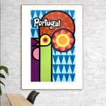 Affiche vintage Portugal Lisbonne, design coloré et rétro, parfait pour décoration murale.