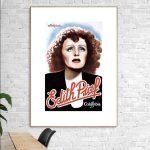 Affiche vintage Edith Piaf, célèbre chanteuse française, dans un style rétro.