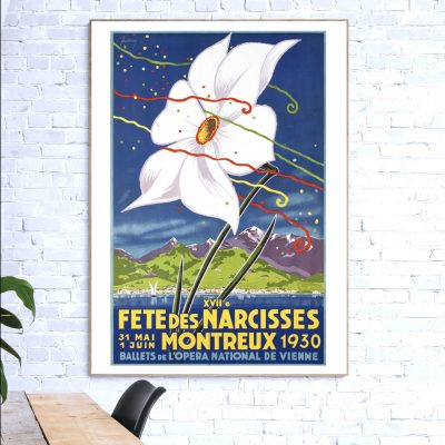 Affiche Suisse Montreux Narcisses 1930