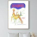 Panneau vintage publicitaire Pougues avec femme et éléments santé.