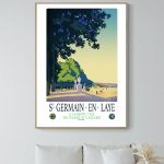 Affiche vintage de Rambouillet, illustrant le parc et la statue centrale, idéale pour décoration mur.