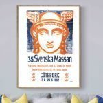 Affiche vintage de la Foire de Suède à Göteborg, 1952, avec un design rétro et une illustration d'un.