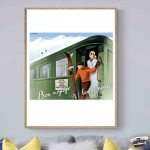 Affiche vintage SNCF Train Bon Voyage avec neige et montagnes, idéale pour décoration rétro et voyag.