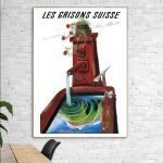 Affiche vintage représentant Pontresina en Suisse avec montagnes et nature.