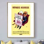 Voyage en train SNCF, affiche vintage, bon voyage, réduction 30%.