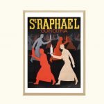 Affiche vintage Saint Raphael Quinquina, illustration rétro de danseurs en silhouette.