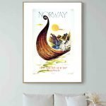 Affiche vintage de la gendarmerie norvégienne avec paysage maritime. Parfaite décoration rétro pour.