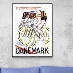 Affiche vintage du championnat du monde de cyclisme 1937 à Copenhague, illustrant deux cyclistes en.