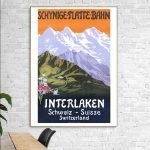 Affiche vintage représentant la montagne Schynige Platte en Suisse, avec paysages alpins et fleurs s.