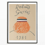 Affiche vintage de Roland Garros 1981 avec illustration de joueur et date.