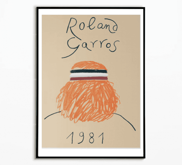 Affiche vintage de Roland Garros 1981 avec illustration de joueur et date.