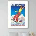Affiche vintage Engelberg Suisse avec skieur en montagne.
