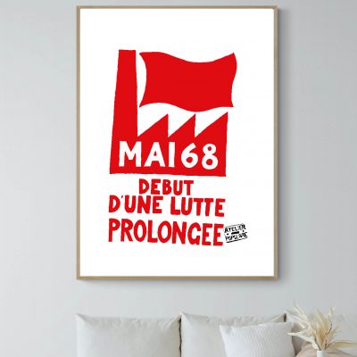 Affiche vintage Mai 68, symbole de la lutte prolongée en France.