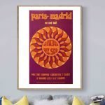 Affiche vintage de voyage en train avec motif rétro pour Paris-Madrid. Parfaite décoration pour pass.