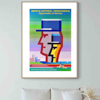Affiche vintage de la Gendarmerie avec design moderne et couleurs vives, idéale pour décoration rétr.