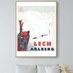 Affiche vintage représentant la station de ski Engelberg en Suisse, avec le Mont Titlis en arrière-p.