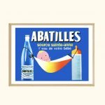 Affiche vintage d'eau Abatilles avec bébé dans un hamac, source Sainte-Anne.