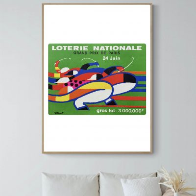 Affiche vintage de la Loterie Nationale avec design coloré et texte en français, idéale pour décorat.