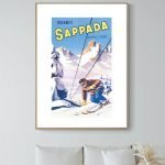 Affiche vintage représentant une scène de ski à Engelberg, Suisse, avec montagnes enneigées et skieu.