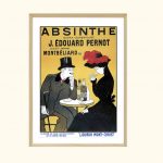 Affiche vintage d'absinthe Pernot Montbeliard, illustration rétro avec un couple élégant dégustant l.