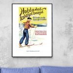 Affiche vintage de ski avec skieur en hiver, style rétro.