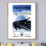 Affiche vintage de train SNCF Paris-Lyon, style rétro, décoration de voyage.