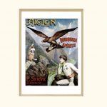Affiche vintage Aiglon Quinquina Apéritif avec oiseau en vol et scène alpine.