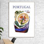 Affiche vintage de Lisbonne, Portugal, avec design coloré et artistique, idéale pour décoration mura.