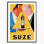 Affiche vintage Suze avec deux hommes dégustant un apéritif.