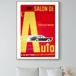 Affiche vintage du 53e Salon de l'Auto, 1966, avec voiture classique.