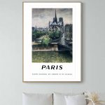 Affiche vintage de Paris avec la Tour Eiffel et la Seine, style aquarelle.