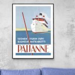 Affiche vintage avec un bateau de croisière, style rétro, décoration maritime, idéale pour collectio.