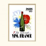 Affiche vintage célébrant la fête nationale des vins de France à Angers en 1937, avec une bouteille.